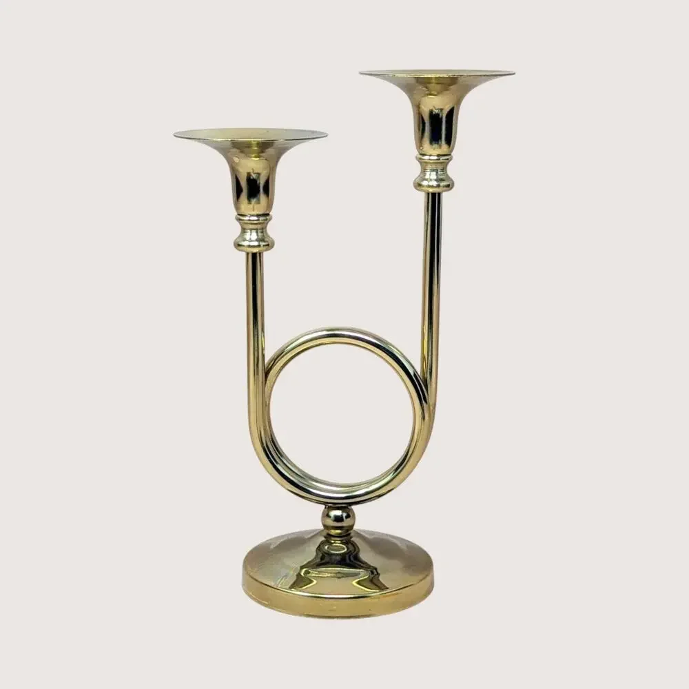 Vintage Gold Tone Metal Double Taper Candle Holde